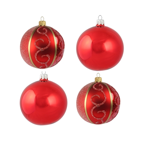 Set de boules de Noël rouges avec décor