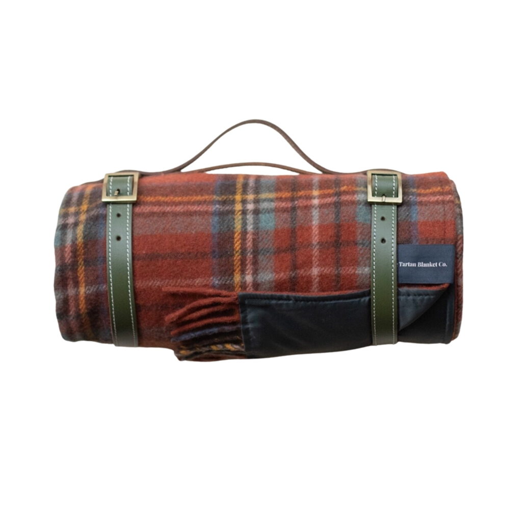 Couverture Pique-nique Vintage En Laine Tartan – Écosse, 54x64 Pouces, Franges, Rouge/vert