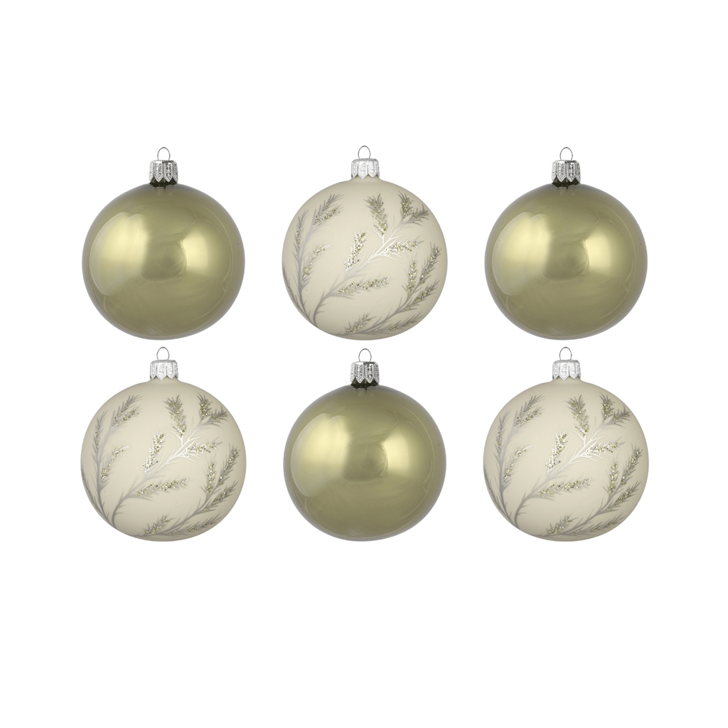 Set de boules de Noël en verre Let it Slow en vert kaki
