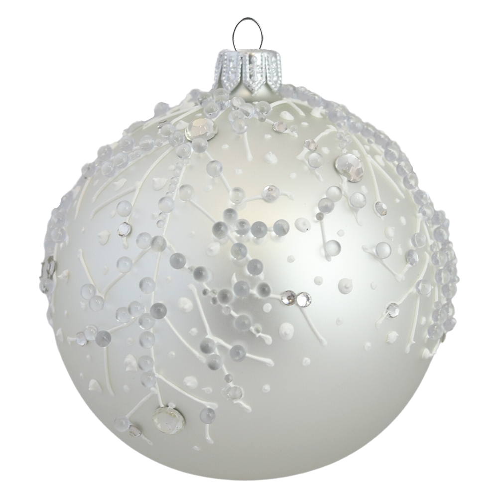 Boule de Noël en argent mat avec décor glacial