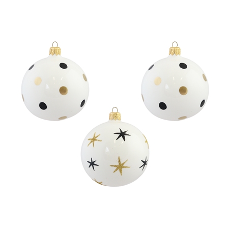 Set de trois boules de Noël avec points et étoiles