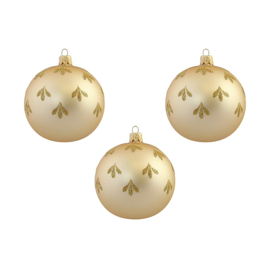 Set de trois boules de Noël avec feuilles