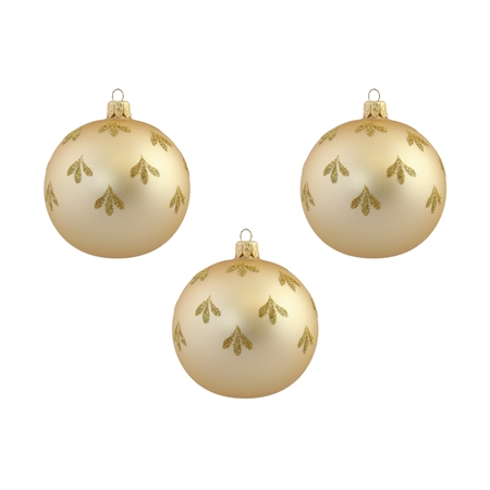 Set de trois boules de Noël avec feuilles