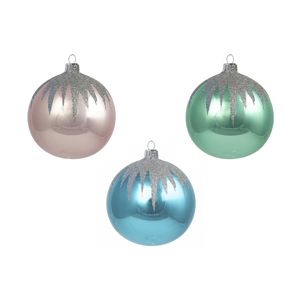 Set de trois boules de Noël aux couleurs rétro avec décor argenté
