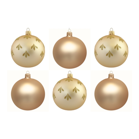 Set de six boules de Noël en or avec feuilles dorées