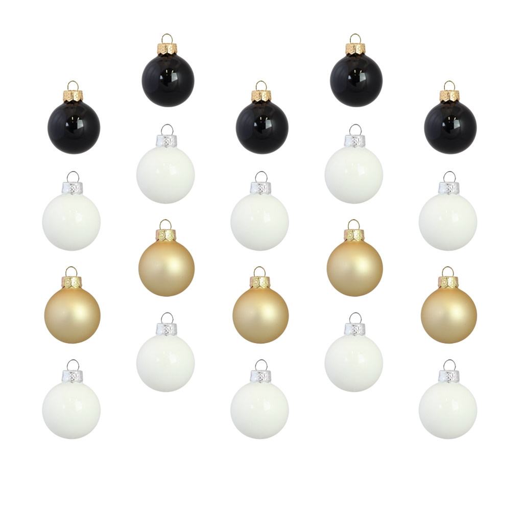 Set de boules de Noël en blanc, or et noir