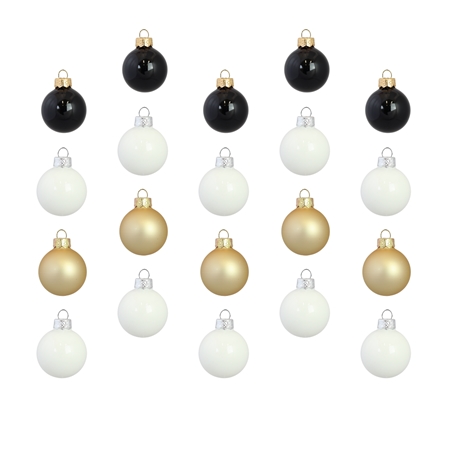 Set de boules de Noël en blanc, or et noir