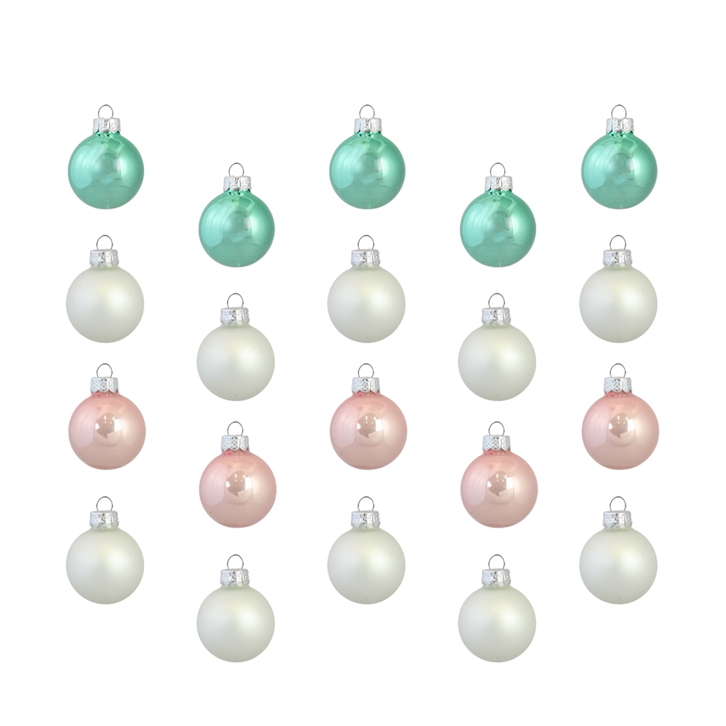 Set de boules de Noël en vert, rose et opale