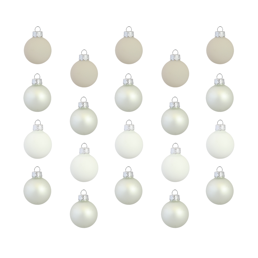 Set de boules de Noël en blanc, opale et beige