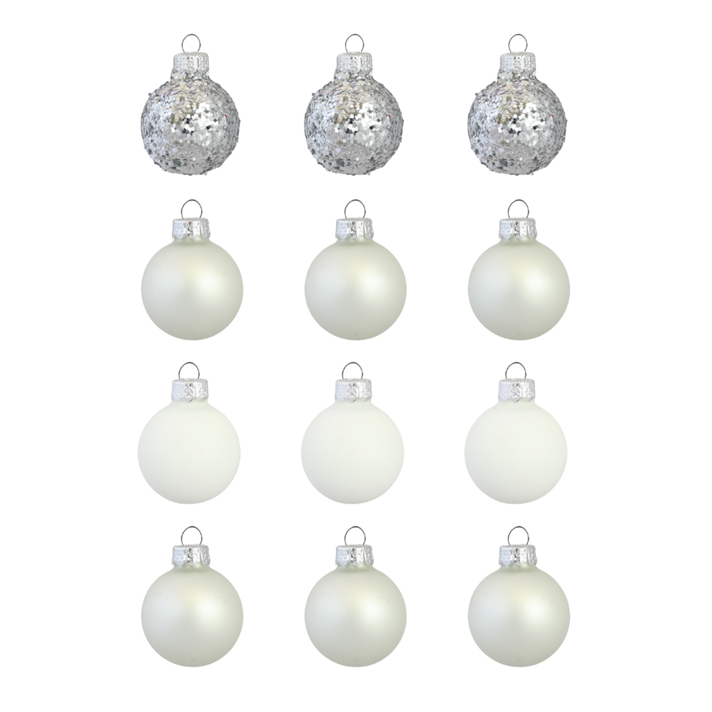 Set de boules de Noël en argent et blanc