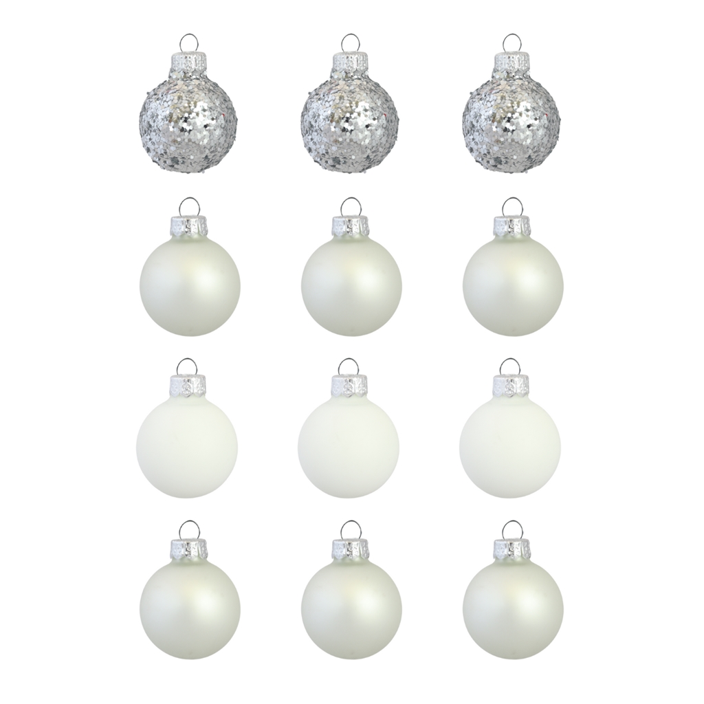 Set de boules de Noël en argent et blanc