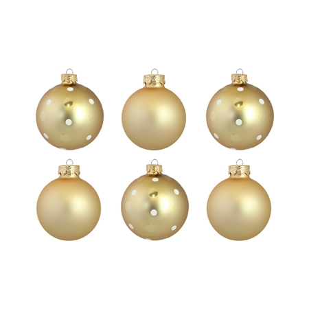 Set de six boules de Noël en or avec pois