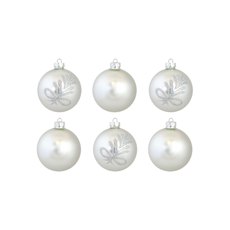 Set de six boules de Noël en argent avec décor argenté fin