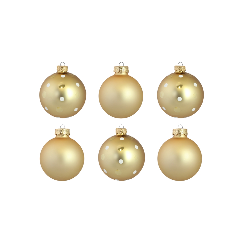 Set de six boules de Noël en or avec points fins