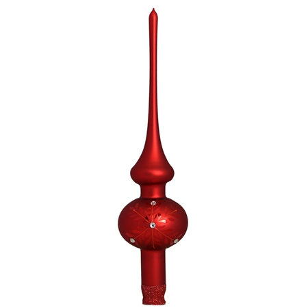 Pointe d'une boule rouge, décor de flocon