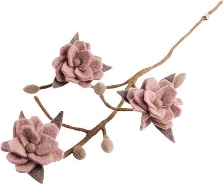 Brindille en feutre avec fleurs de magnolia rose