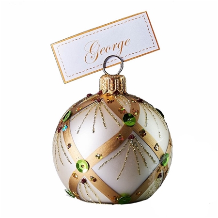 Porte-nom de Noël crème avec strass