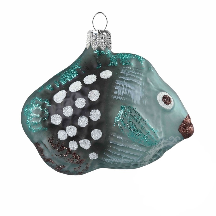 Poisson en verre bleu, décoré