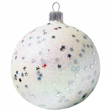 Boule de Noël blanche avec des étoiles argentées