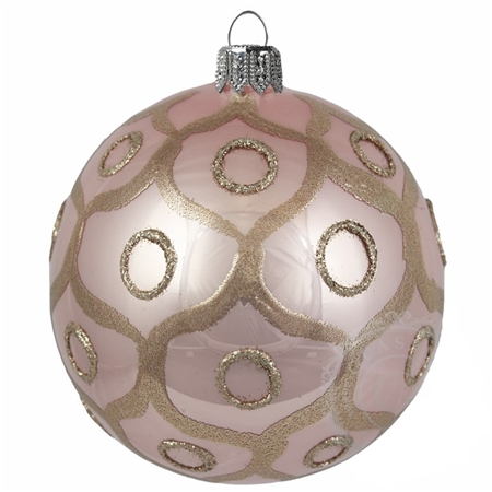 Boule de Noël rose décor doré et paillettes dorées