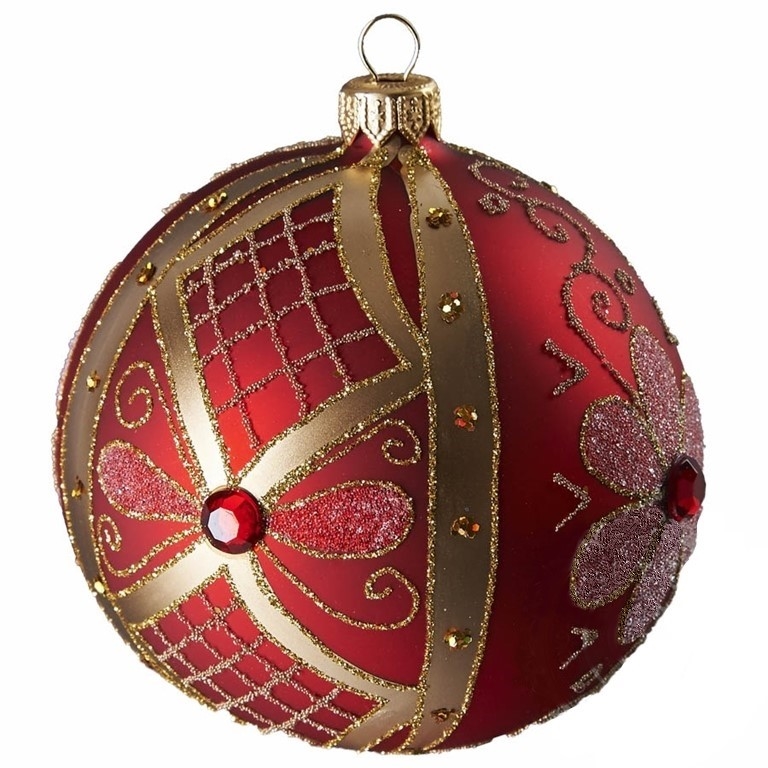 Boule de Noël rouge avec décor floral