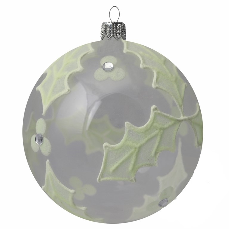 Boule de Noël transparente avec décor houx phosphorescent