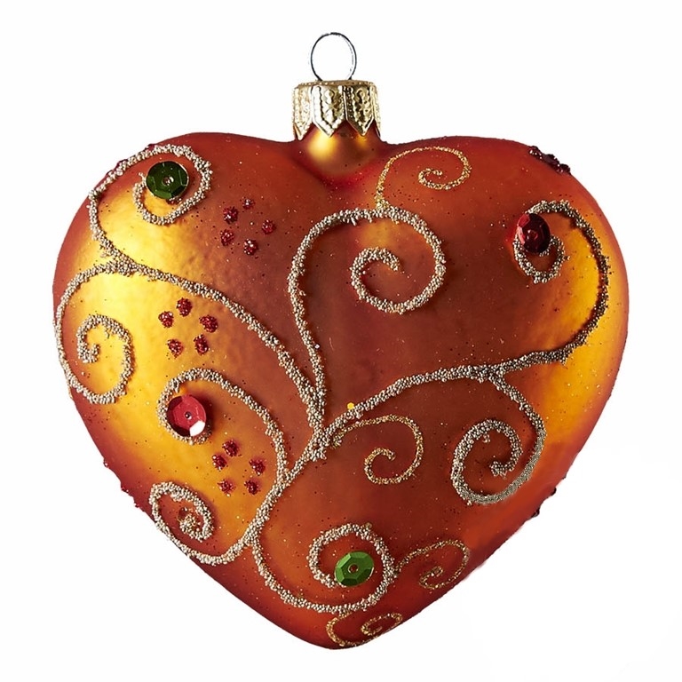 Coeur de Noël en couleur orange avec strass