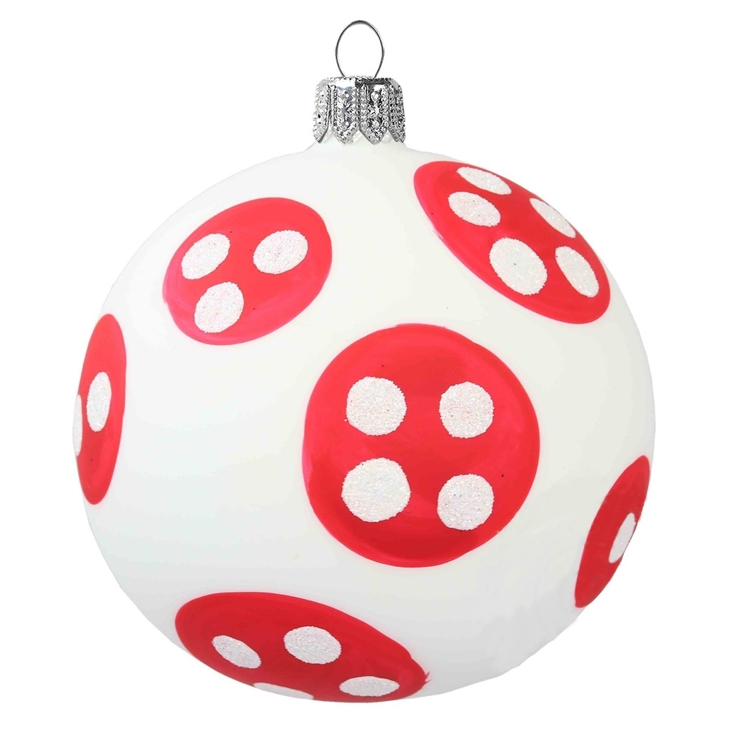 Boule de Noël blanche mate aux pois rouges