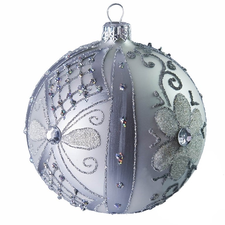 Boule de Noël argentée fleurs