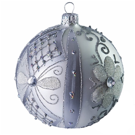 Boule de Noël argentée fleurs