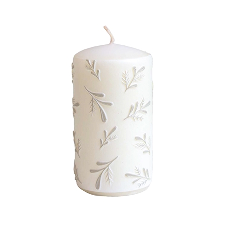 Bougie blanche à décor de branches de platine
