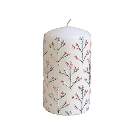 Bougie blanche à décor de houx