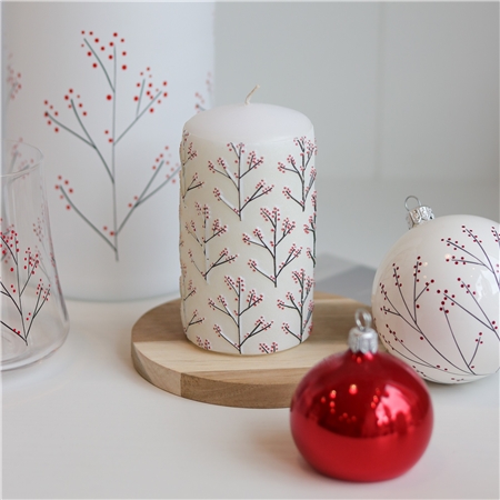 Bougie blanche à décor de houx
