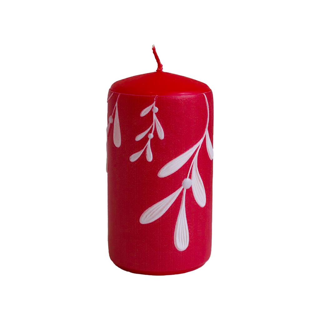 Bougie rouge à décor de gui