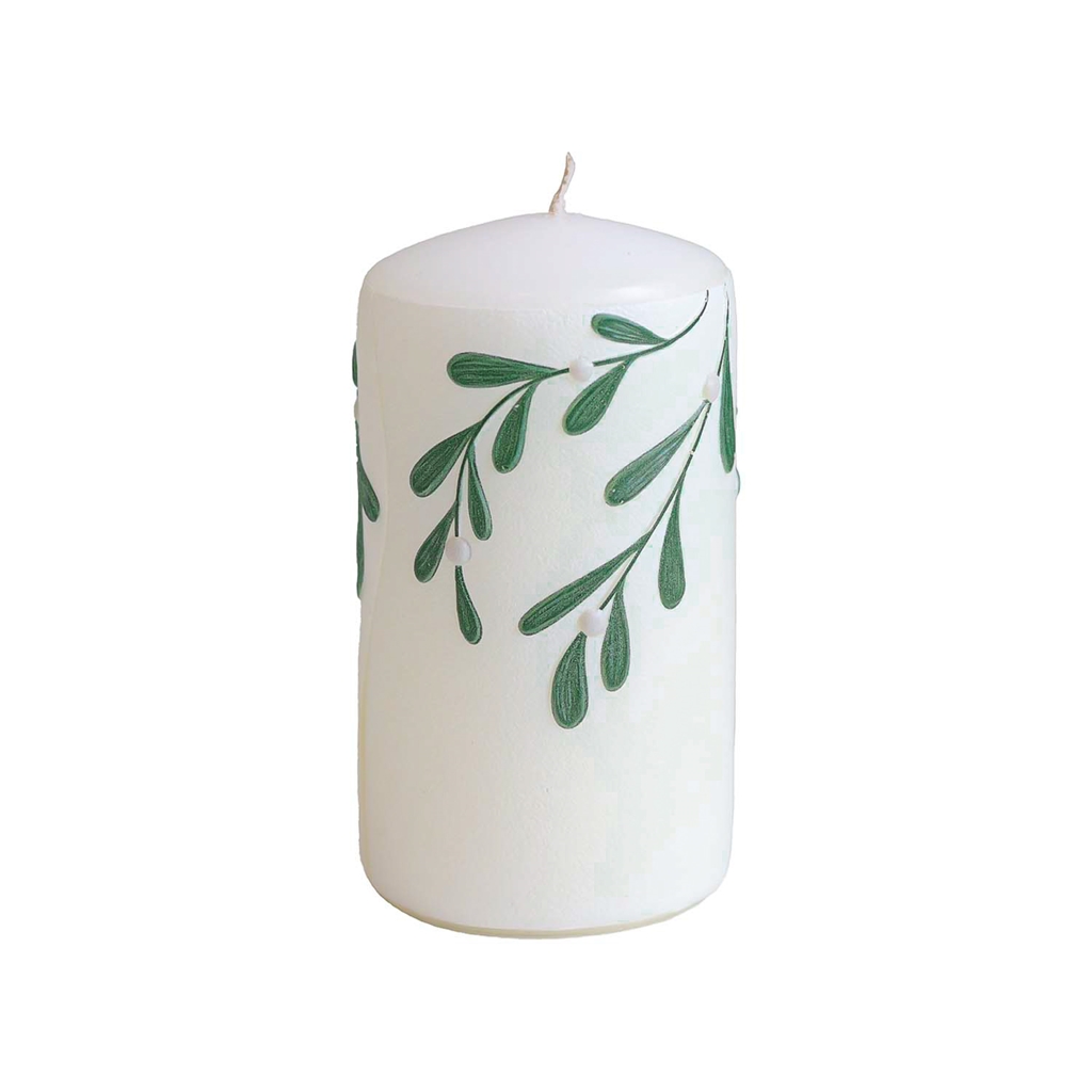 Bougie blanche à décor de gui
