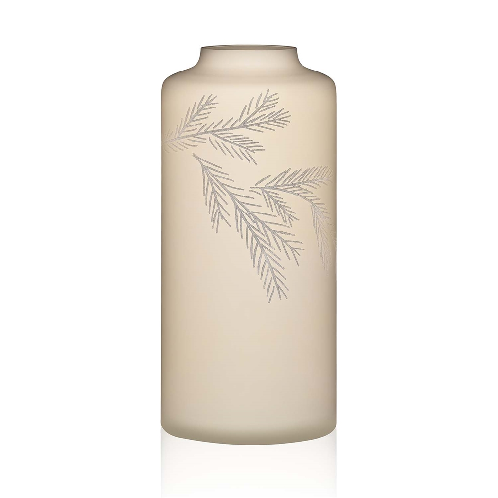 Grand vase en verre beige à décor de brindilles