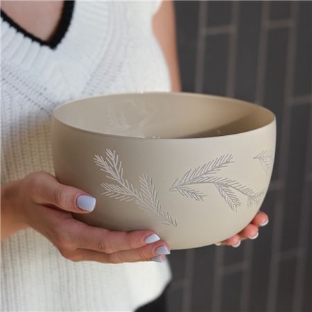 Bol en verre beige à décor de brindilles