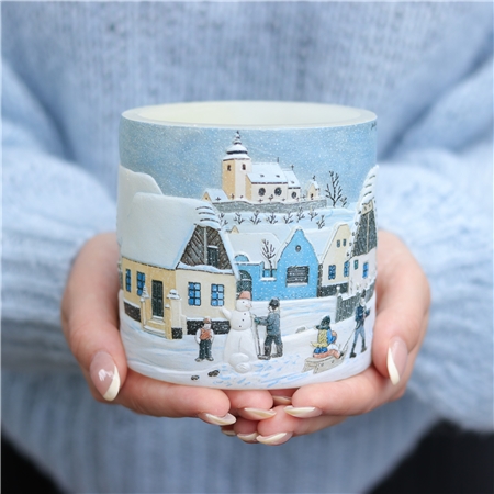 Lanterne avec illustration Nous construisons un bonhomme de neige