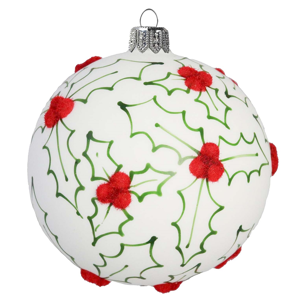 Décoration de Noël en verre avec décor de houx