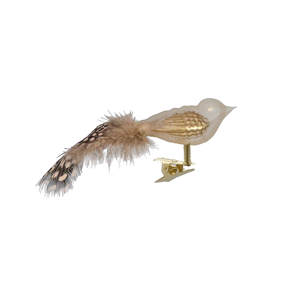 Oiseau en verre crémeux à la mousse dorée