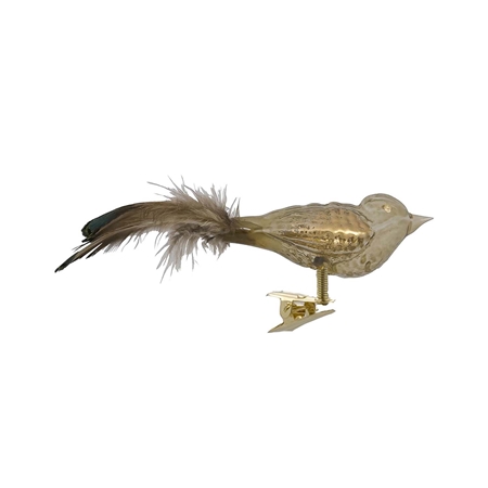 Oiseau en verre vert olive avec passepoil doré