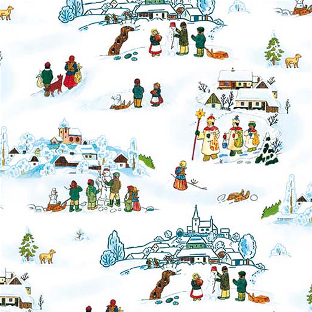 Papier cadeau paysage d'hiver Josef Lada