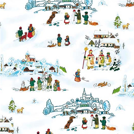 Papier cadeau paysage d'hiver Josef Lada