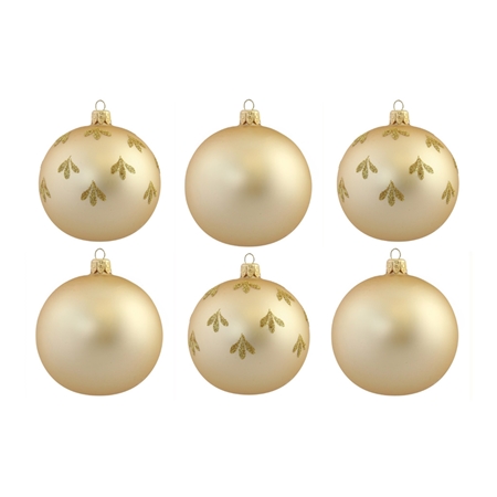 Set de six boules de Noël en or avec feuilles dorées