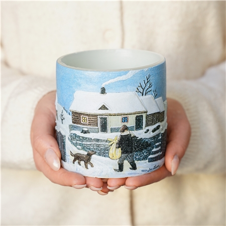 Lanterne avec illustration du village d'hiver