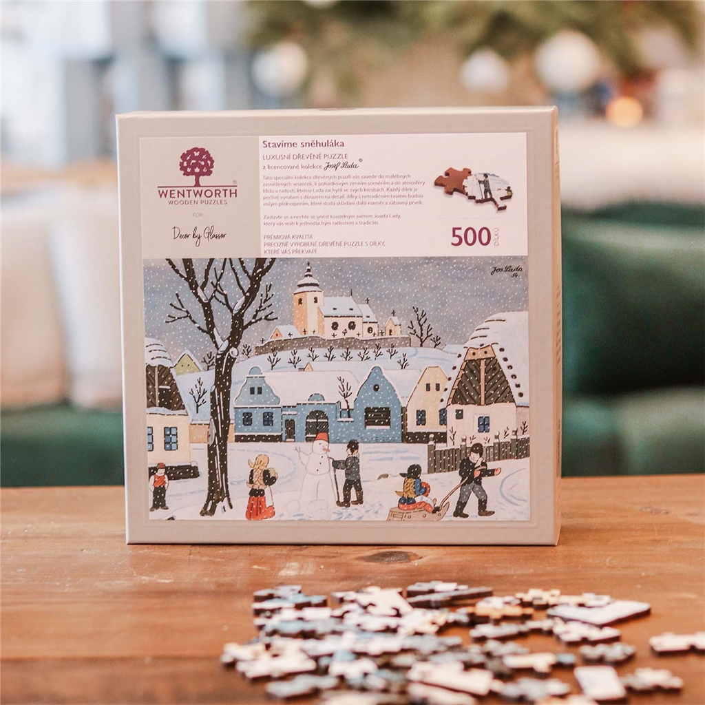 Puzzle en bois Josef Lada Nous construisons un bonhomme de neige