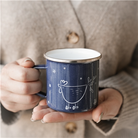 Boîte bleue avec poule