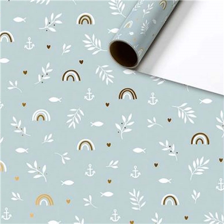 Papier d'emballage avec arc-en-ciel et feuilles