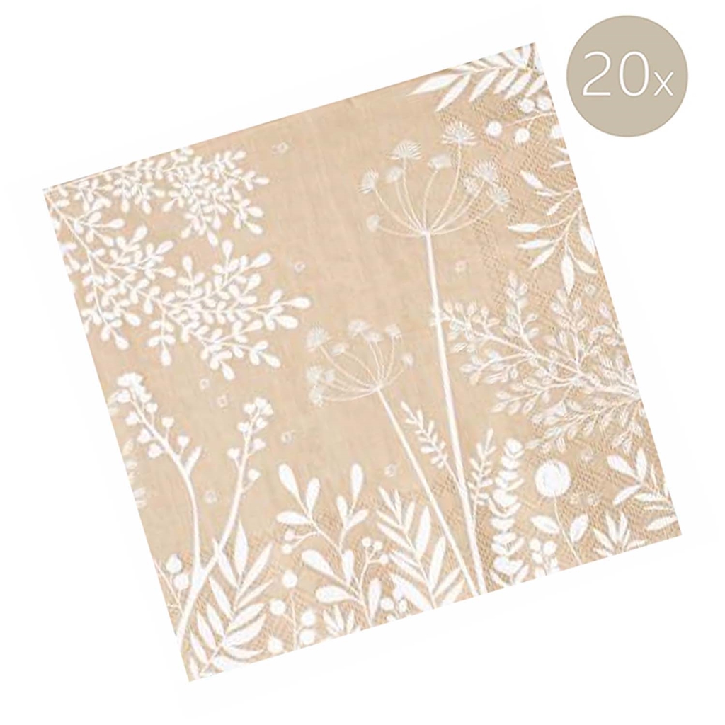 Serviettes en papier crème avec décor floral