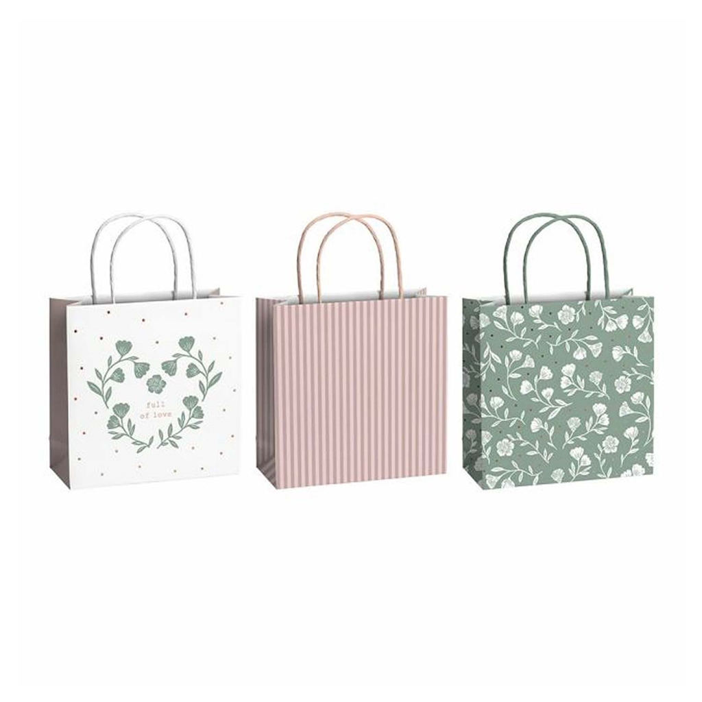 Set de sacs cadeaux avec fleurs et rayures
